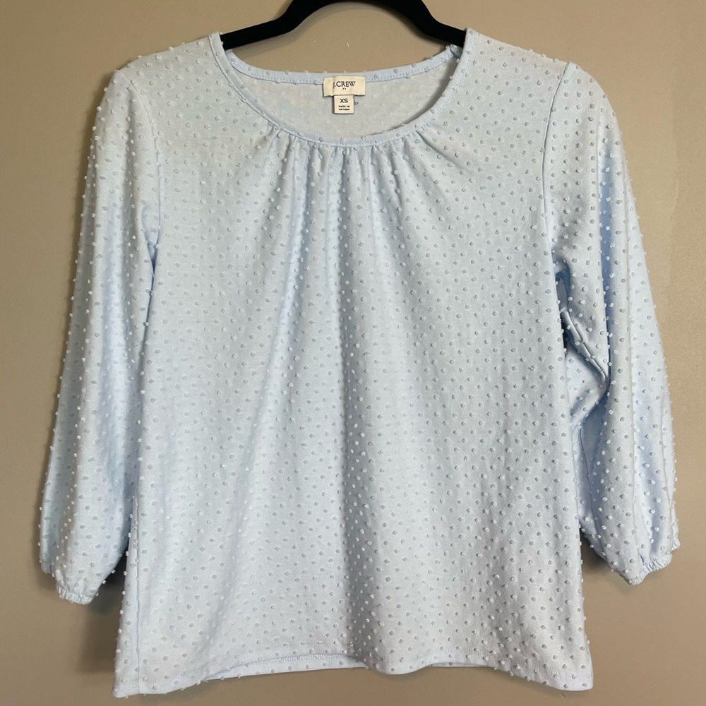 JCrew Factory Light Blue Long Sleeve Size XS Casual Top Textured Swiss Dot